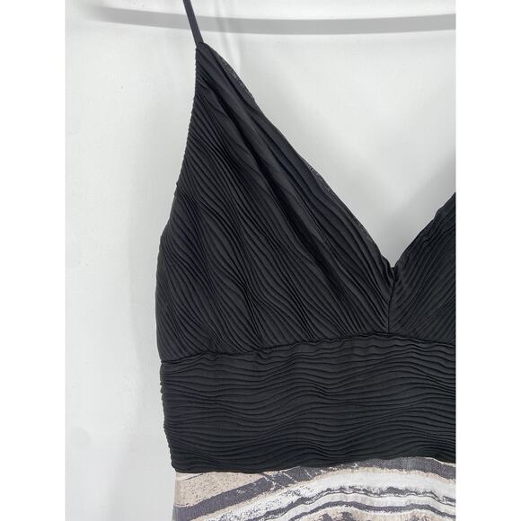 Badgley Mischka Neutral Black Striped Sleeveless V-Neck Hi-Low Gown Size 2 - Picture 6 of 8